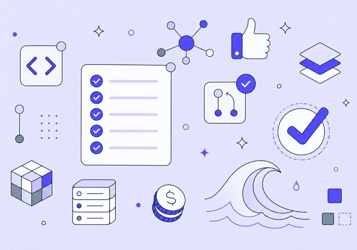 Abstract image of tick lists, waves and nodes