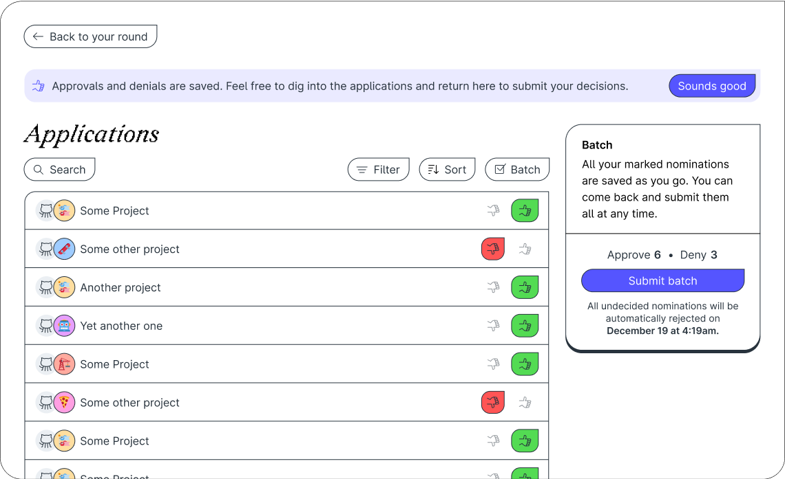 Applications screen